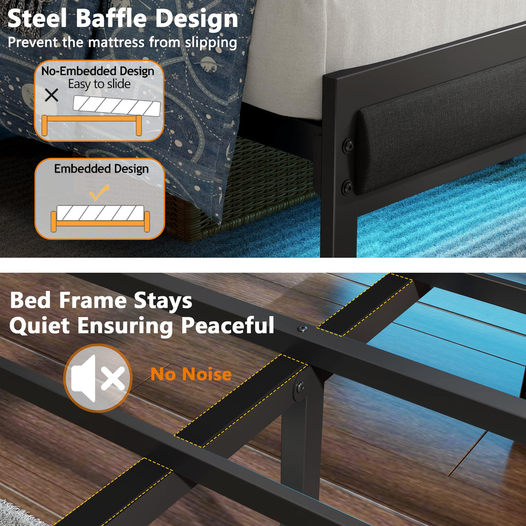Full Size Bed Frame with Storage Shelf and Upholstered Headboard S90964
