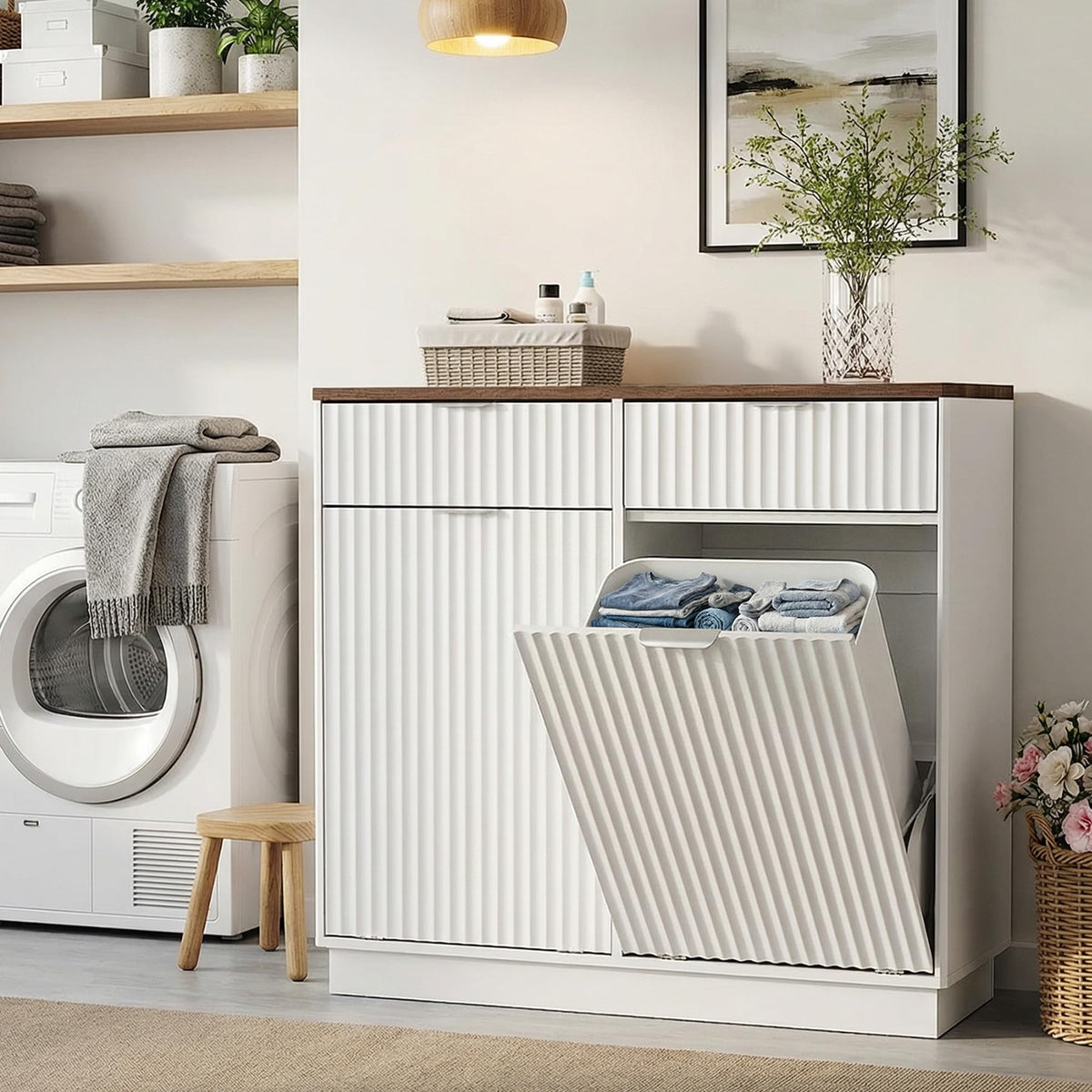 White Double Tilt Out Trash Can Cabinet C64819