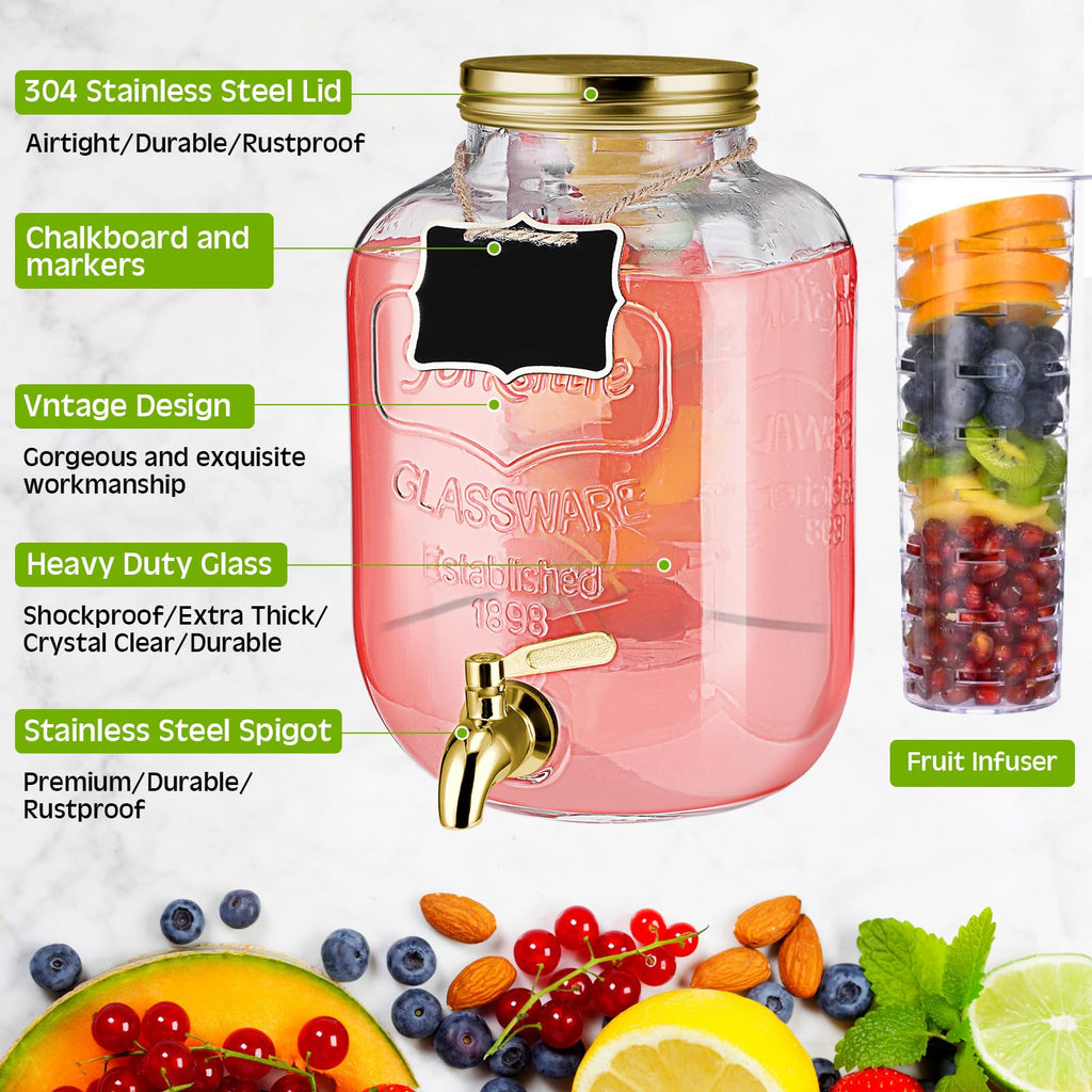 3 Pcs 2.5 Gallon Glass Beverage Dispensers with Stand M8748