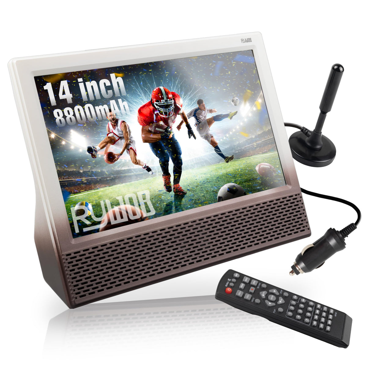 14'' Portable TV with Antenna, 8800mAh Rechargeable Battery J751