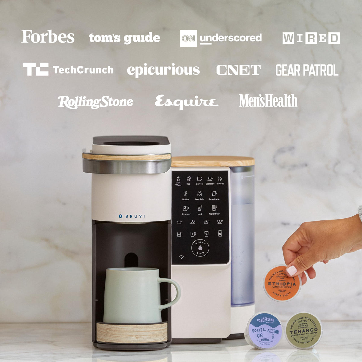 Single-Serve Coffee Maker with 20 Dark Roast Pods, Touchscreen, WiFi, 70 oz Tank, Black Q45401