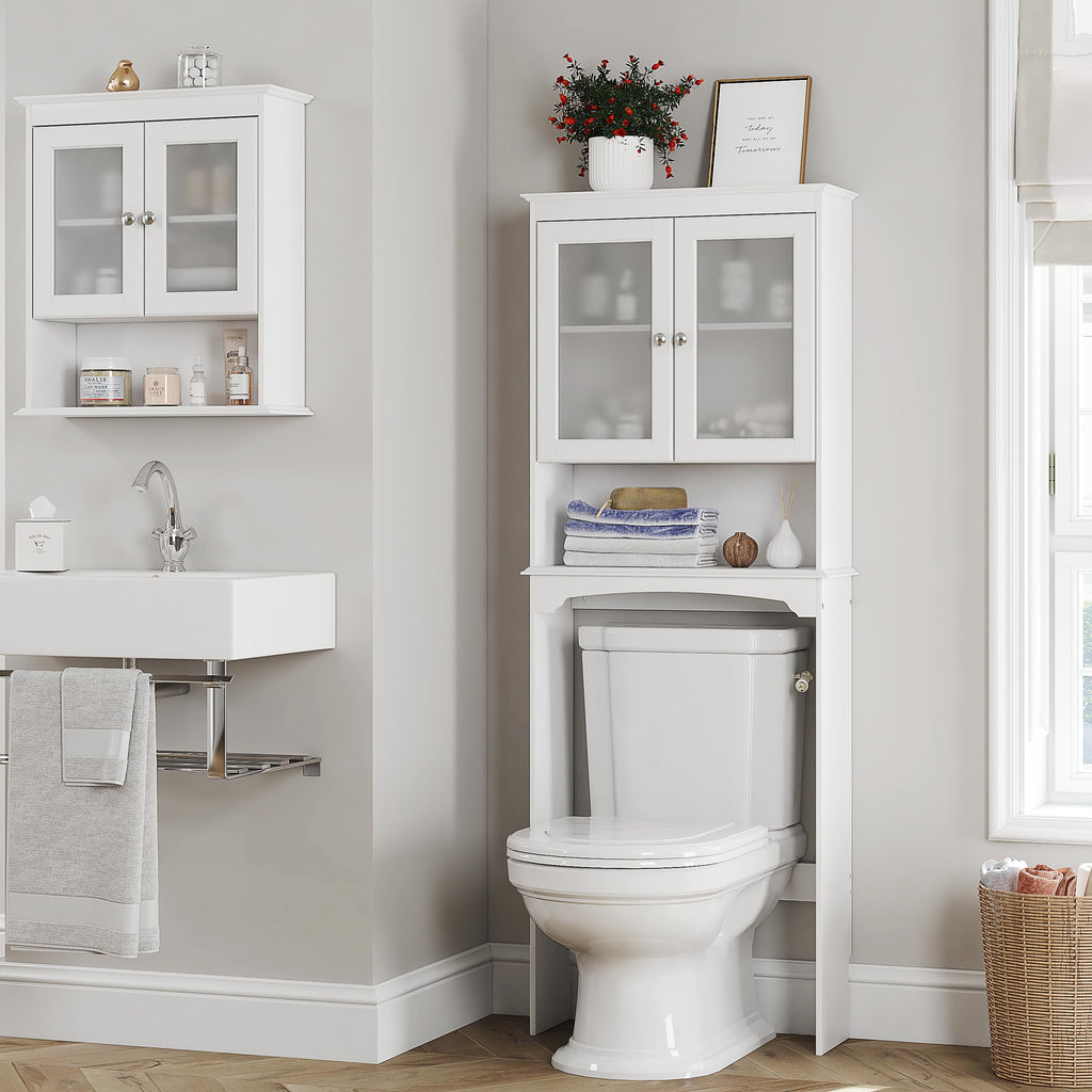 Over the Toilet Storage Cabinet with Tempered Glass Doors P282