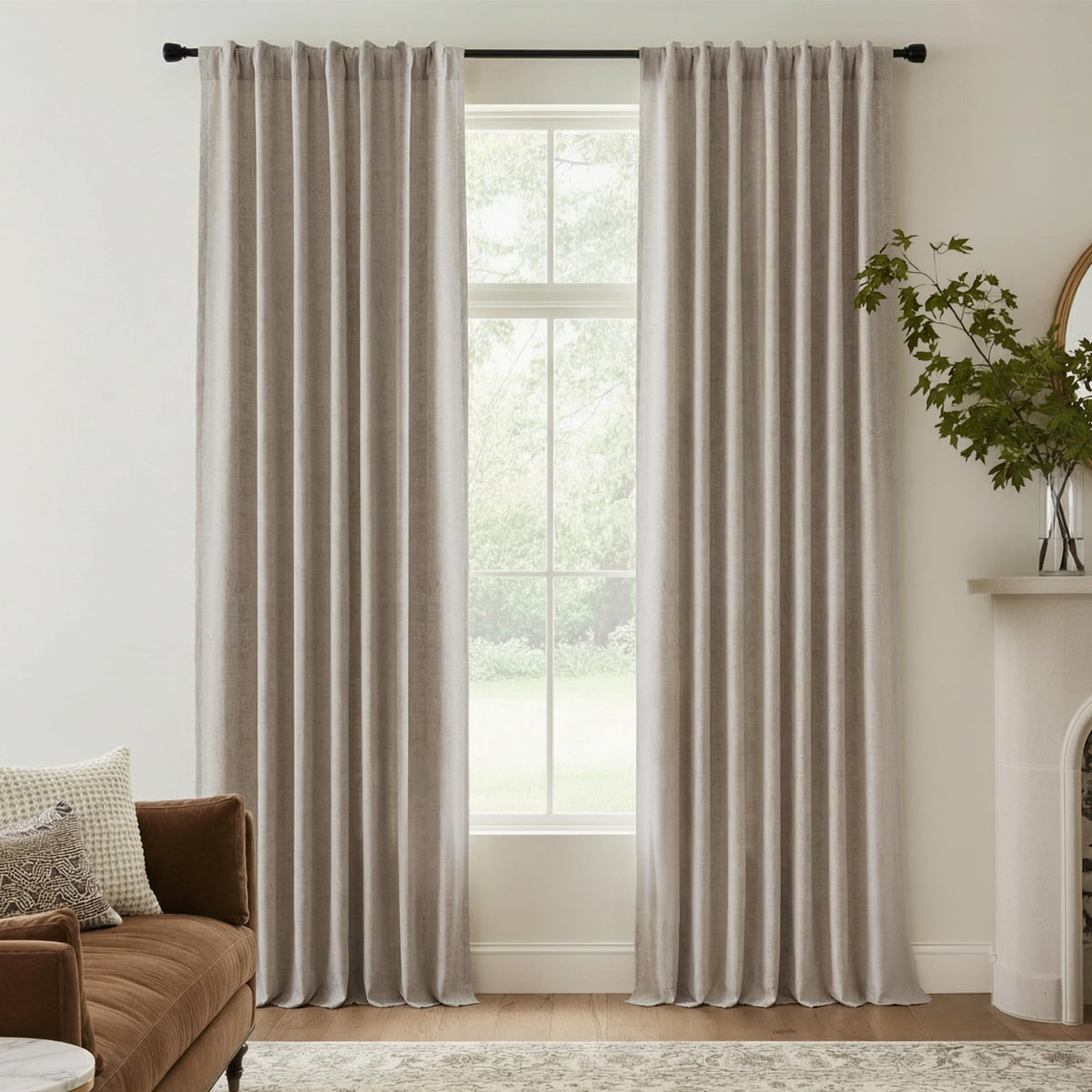 Natural Beige 100% Blackout Linen Curtains 96 Inch G36677