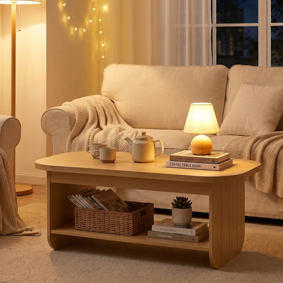 2-Tier Oval Coffee Table with Storage Shelf F89792
