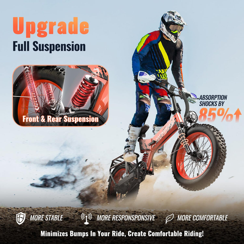 Foldable Electric Bike 1500W 52V 20AH 20" Fat Tire Full Suspension E139482