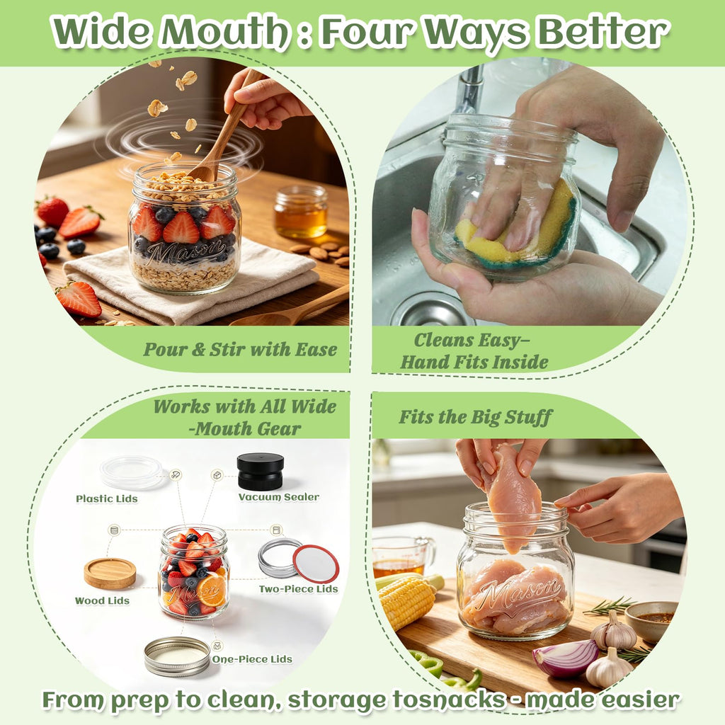 16 oz 12 Pack Wide Mouth Mason Jars with Lids V92649