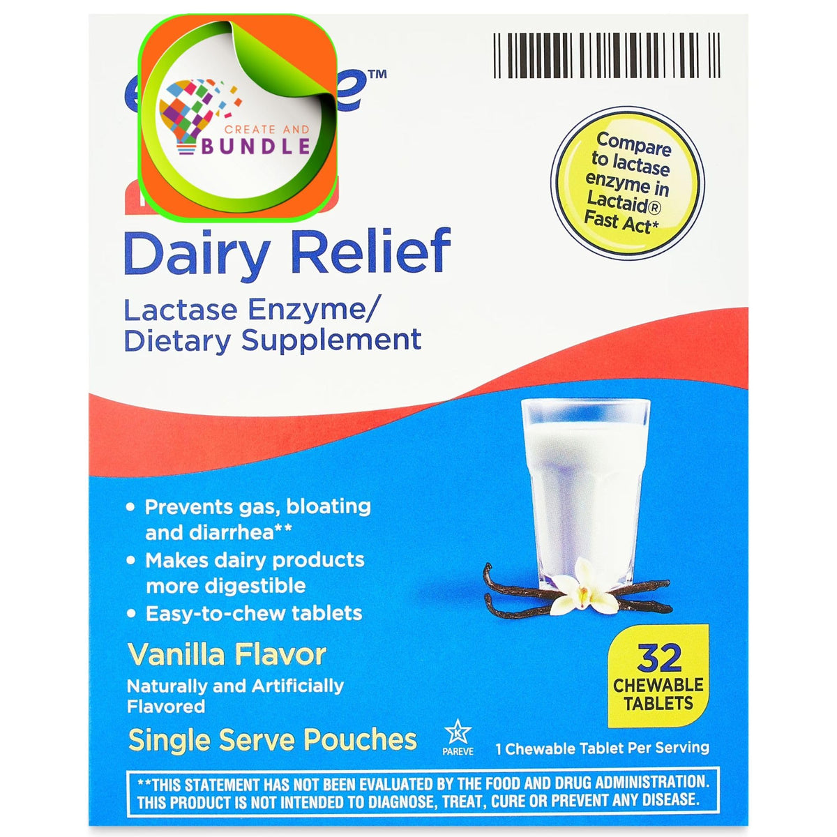 Chewable Lactase Enzyme Tablets Vanilla Flavor 32 Count I634766
