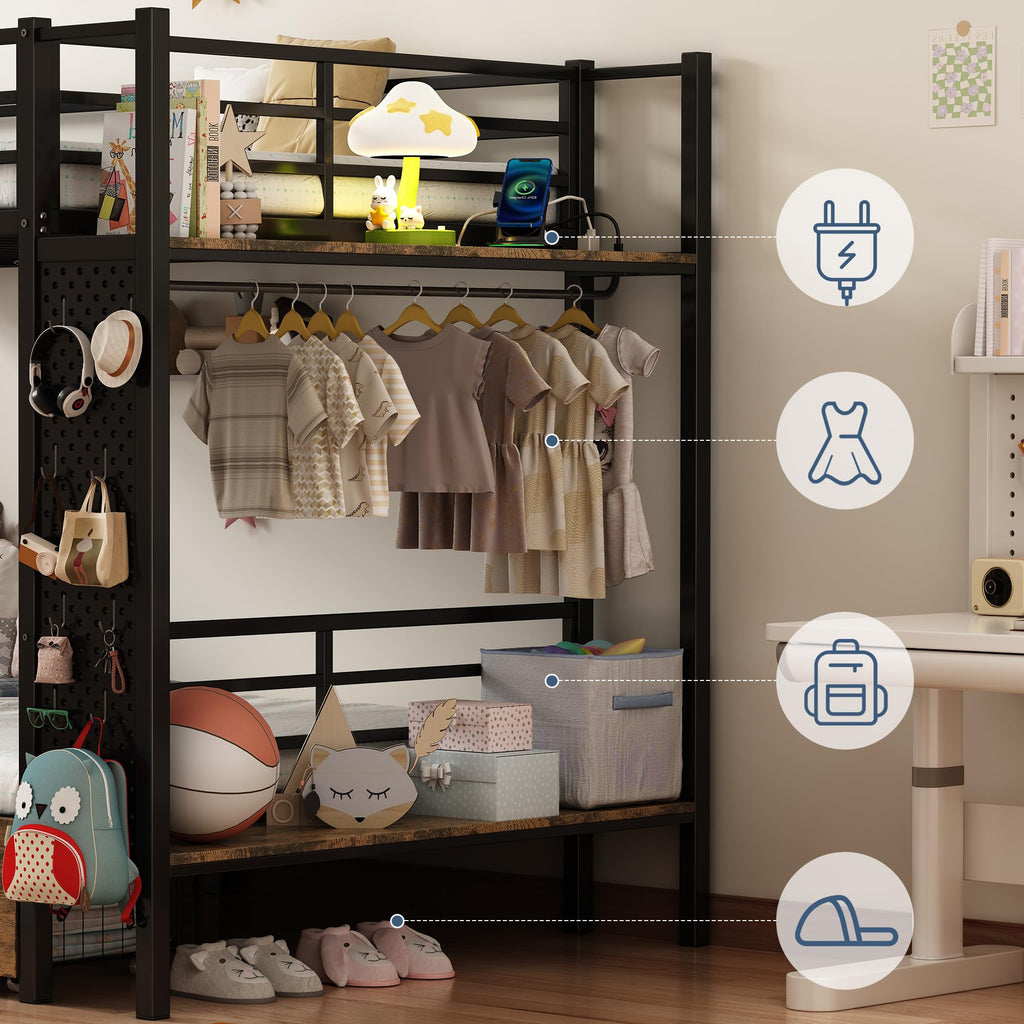 Twin Over Twin Metal Bunk Bed with Storage B732986