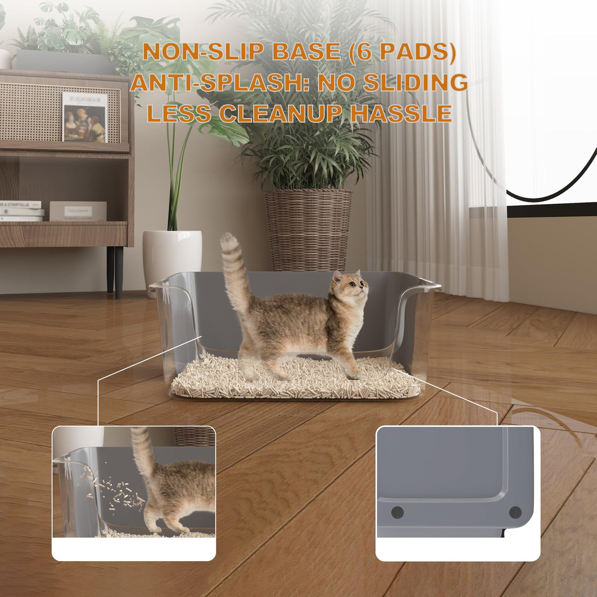 Open-Top High Sides Cat Litter Box with Low Entrance K19065