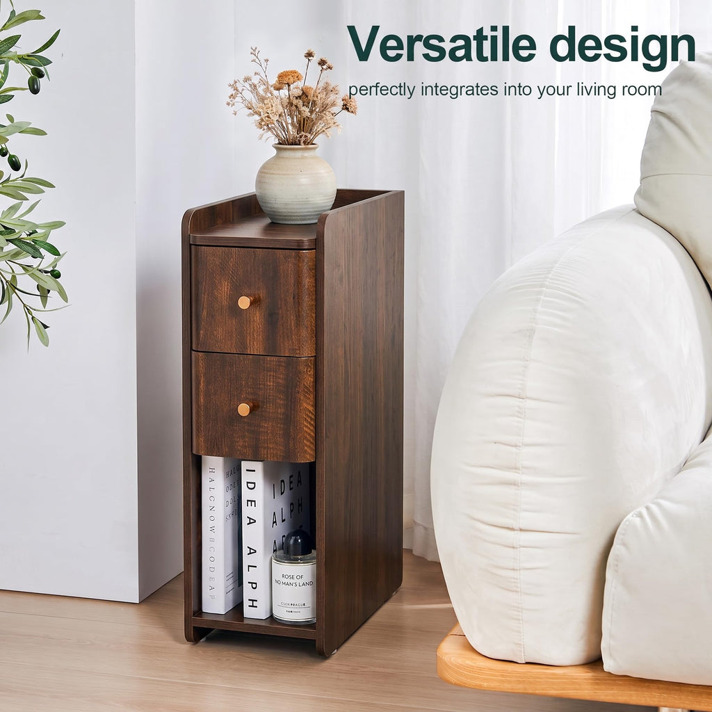 Wooden 2 Drawer Narrow Nightstand R20341