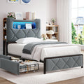 Twin Upholstered Velvet Platform Bed Frame with 2 Storage Drawers C3030