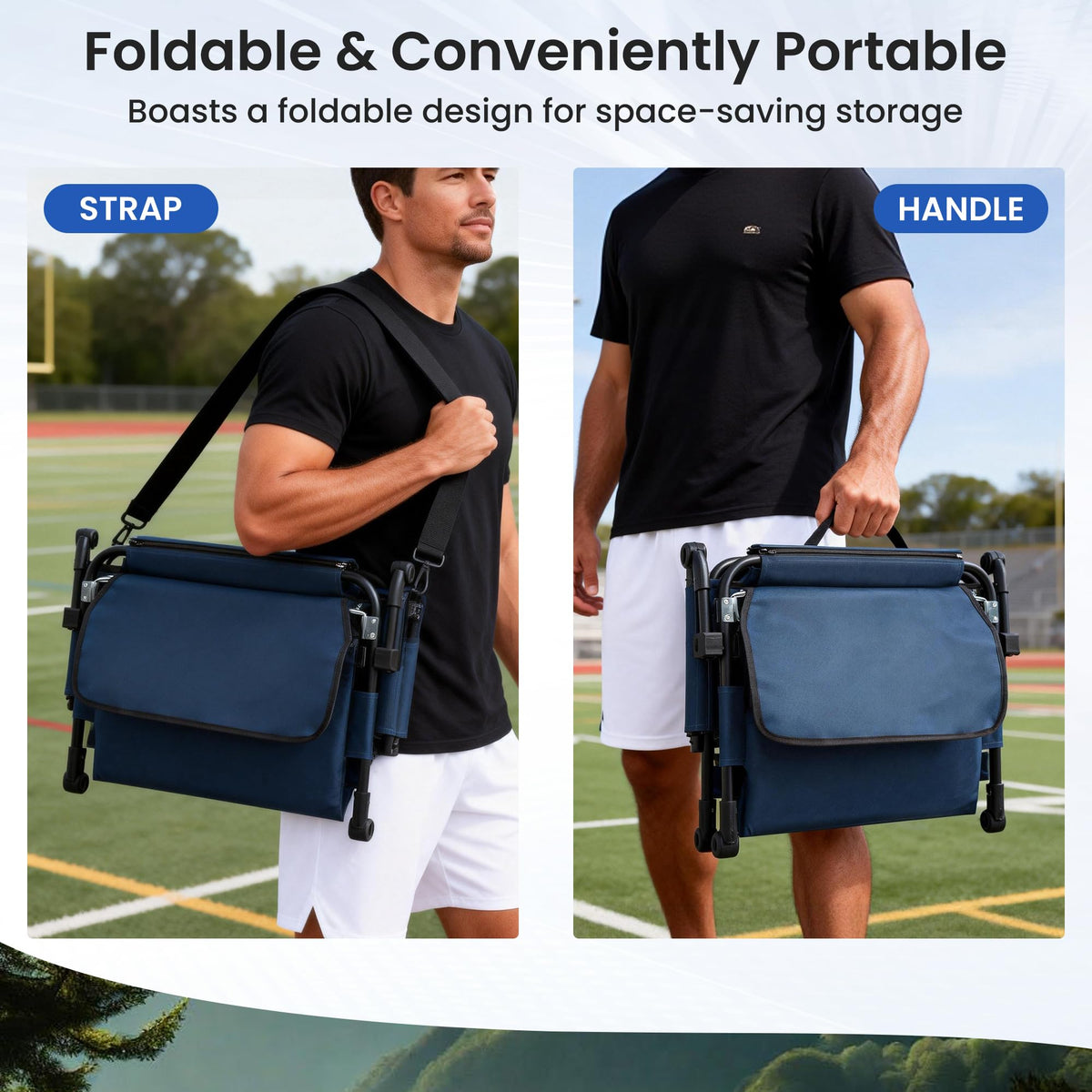 Portable Stadium Seat with Cup Holders & Armrests, Blue & Gray L428500