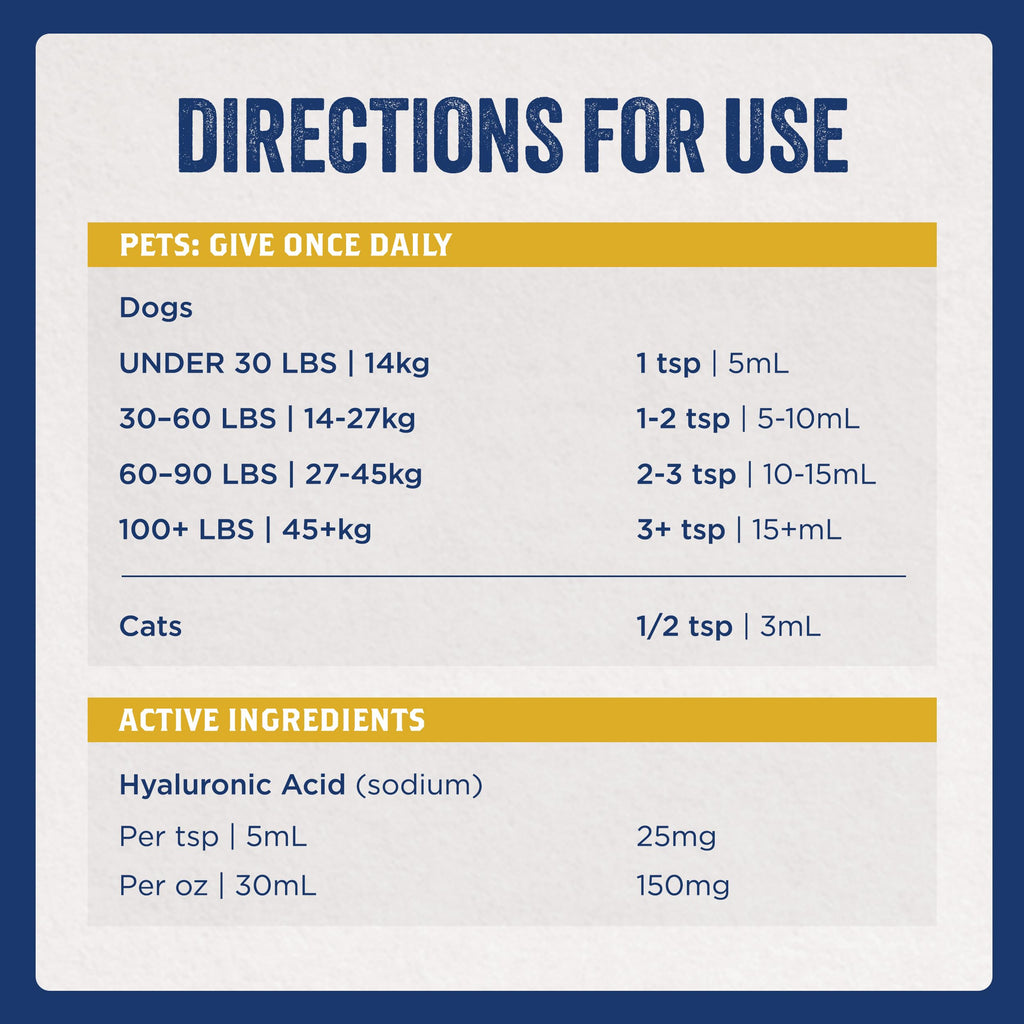 Hyaluronic Acid Hip & Joint Supplement for Dogs & Cats, 16 oz Z769