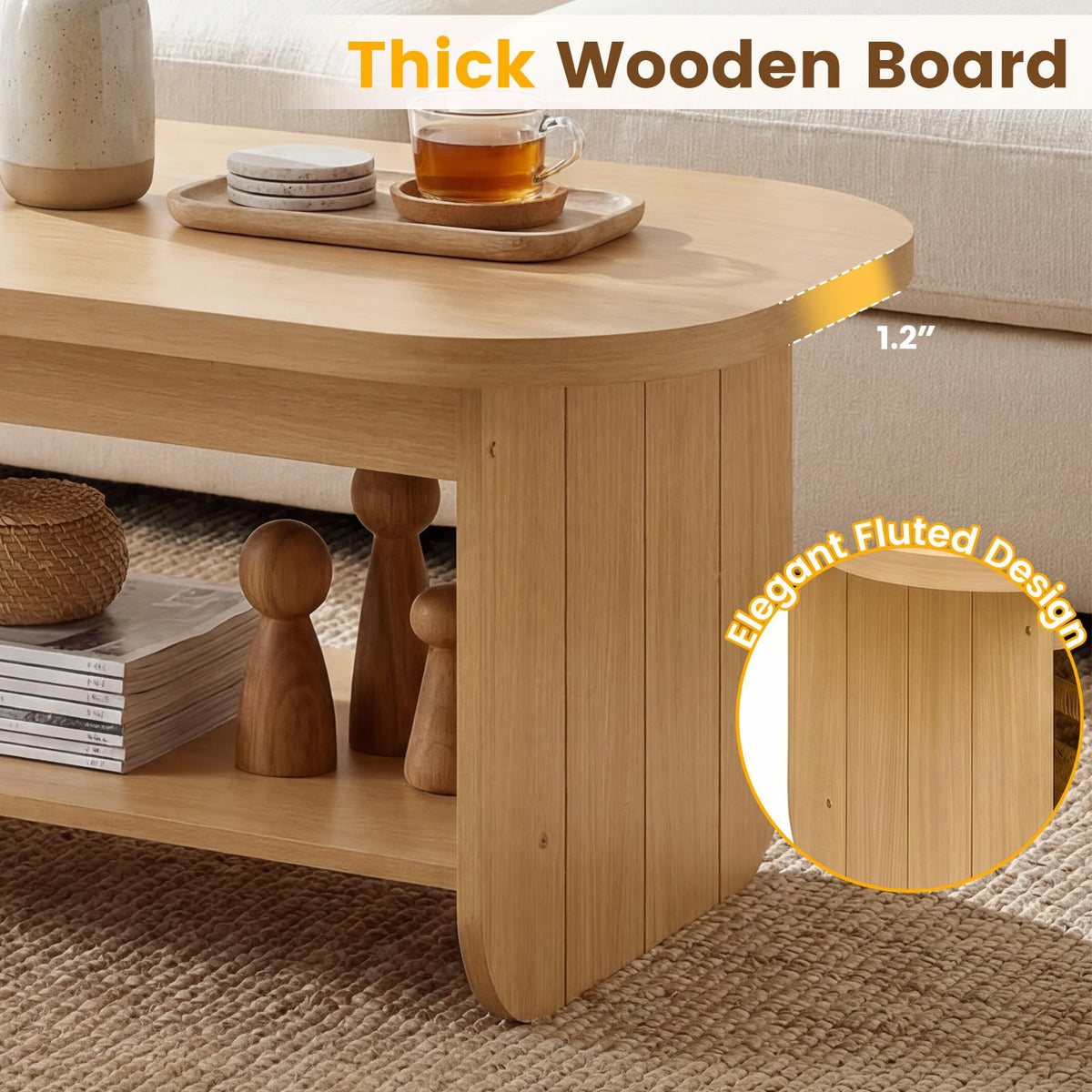 2-Tier Oval Coffee Table with Storage Shelf F89792