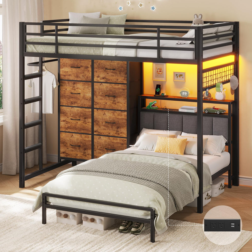 Twin Over Twin Bunk Bed with 8 Drawers and Storage Headboard O879