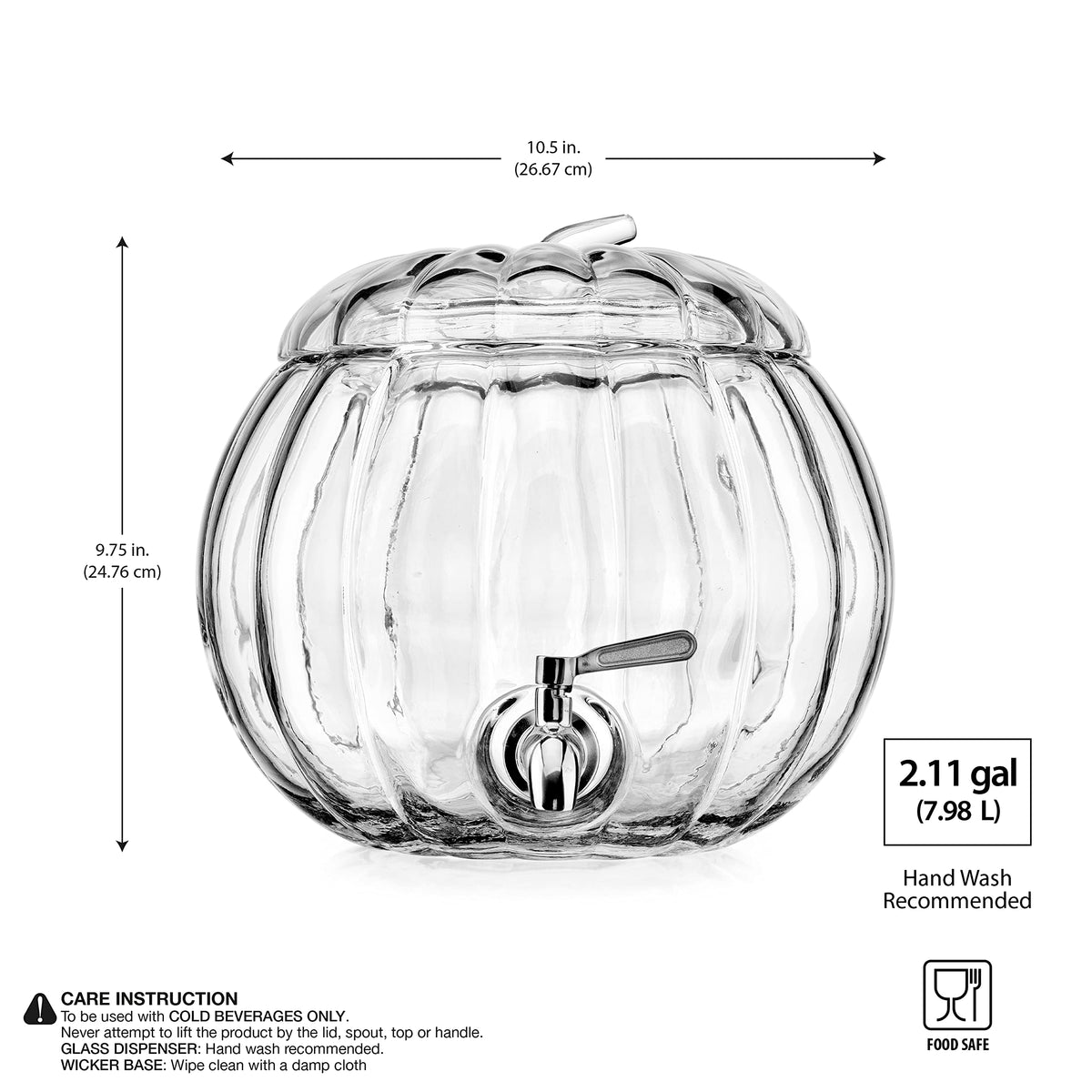 2.11 Gallon Clear Glass Beverage Dispenser with Stainless Steel Spigot P4183