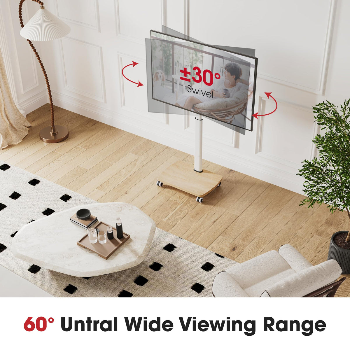 Rolling TV Stand for 32-65 Inch TVs, Height Adjustable with Swivel & Tilt Mount W653293