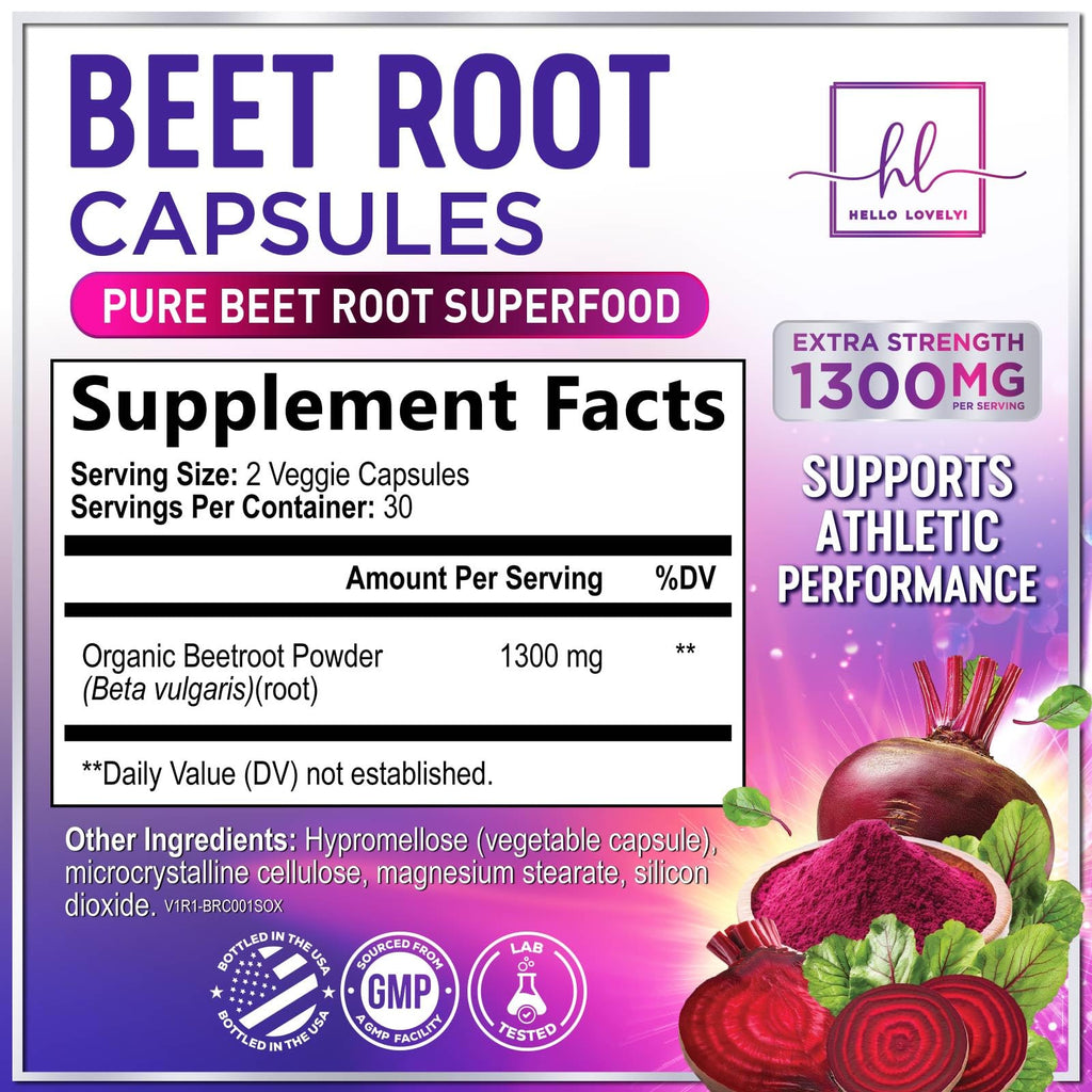 Organic Beet Root Capsules 1300mg 60 Capsules Y992