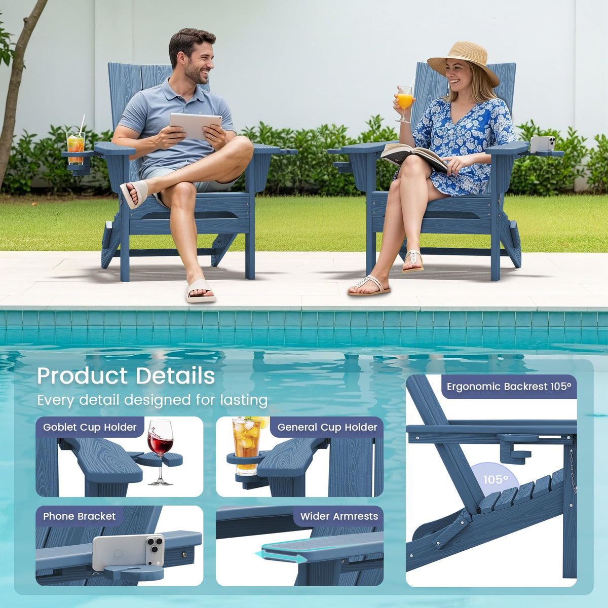 Blue Folding Adirondack Chairs Set of 6 U852172