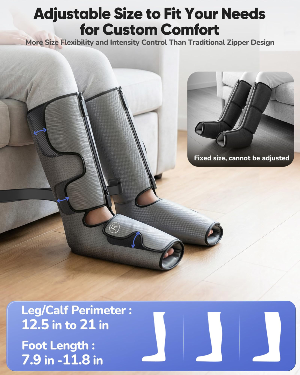 Air Compression Leg Massager with Heat, Foot and Calf Massager, 9 Intensity, 4 Modes, 3 Heating O5113