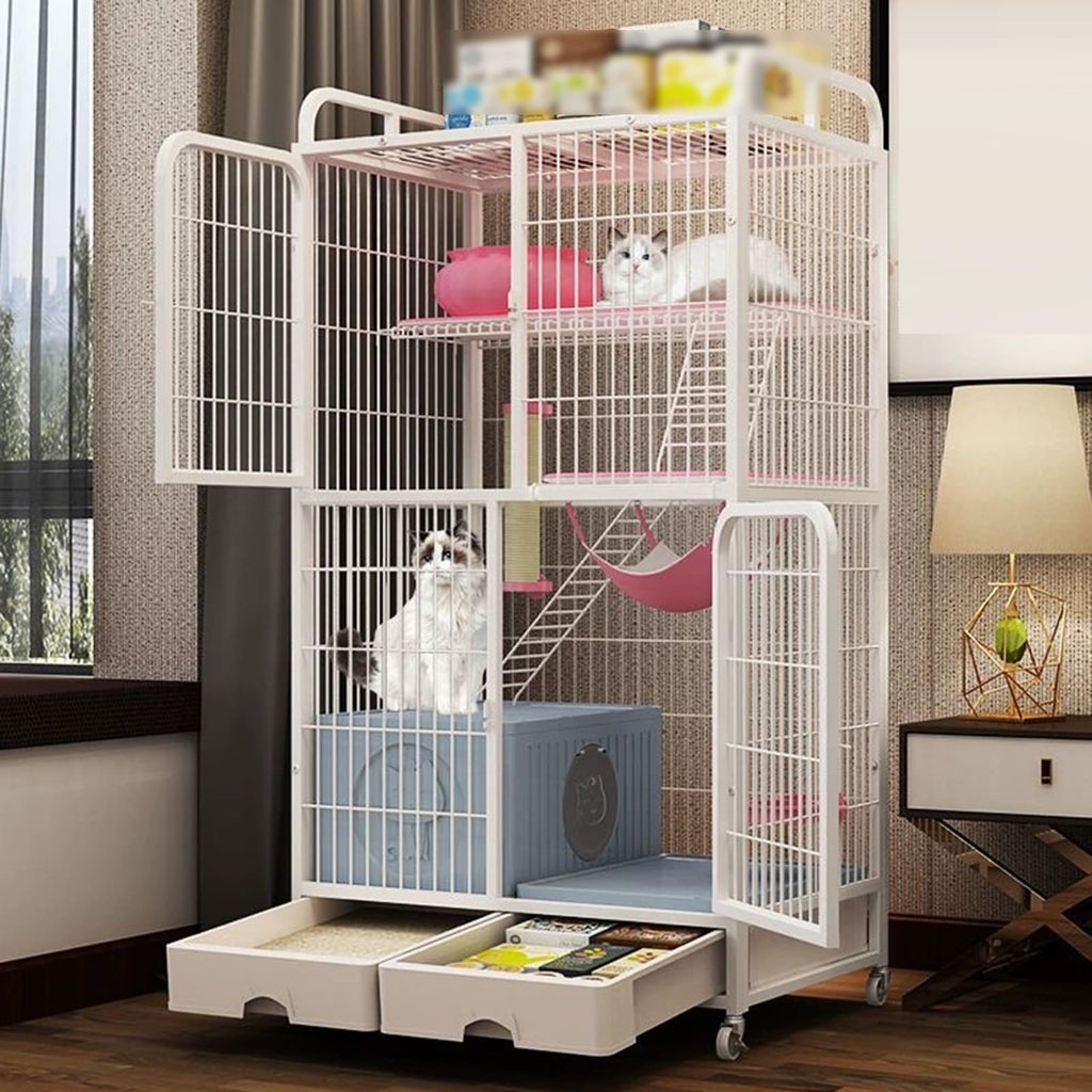 White 4 Tier Cat Cage with Litter Box A8414