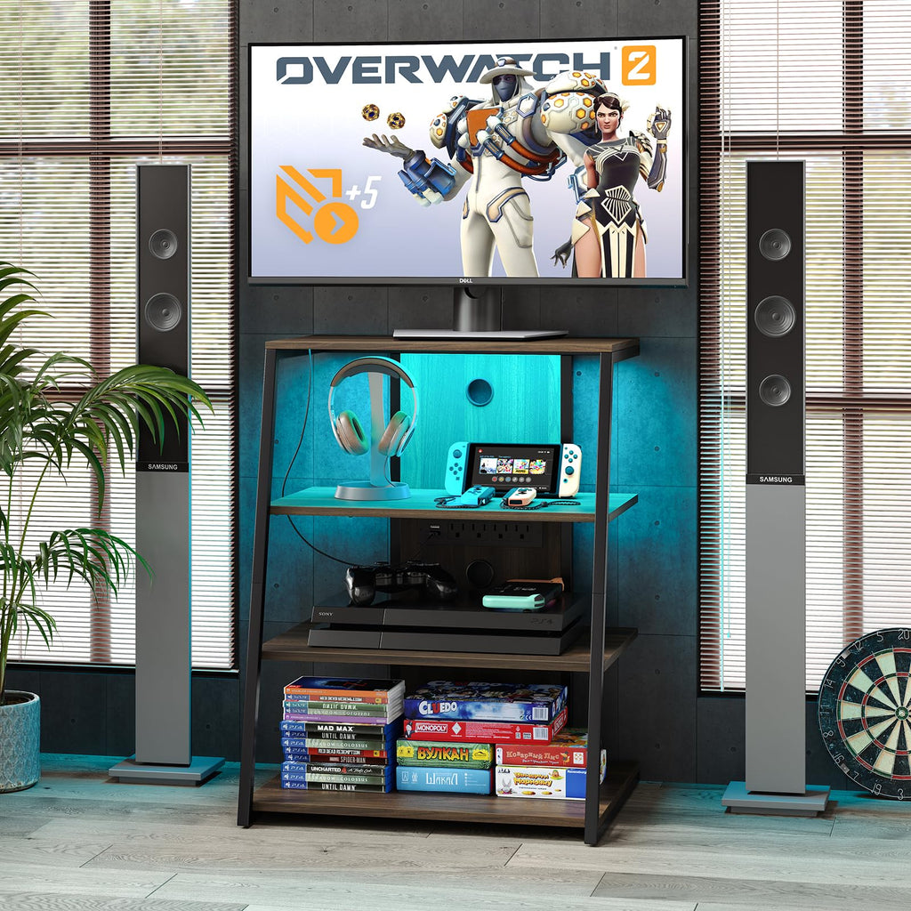 4-Tier Corner AV Media Stand with Charge Station H920280