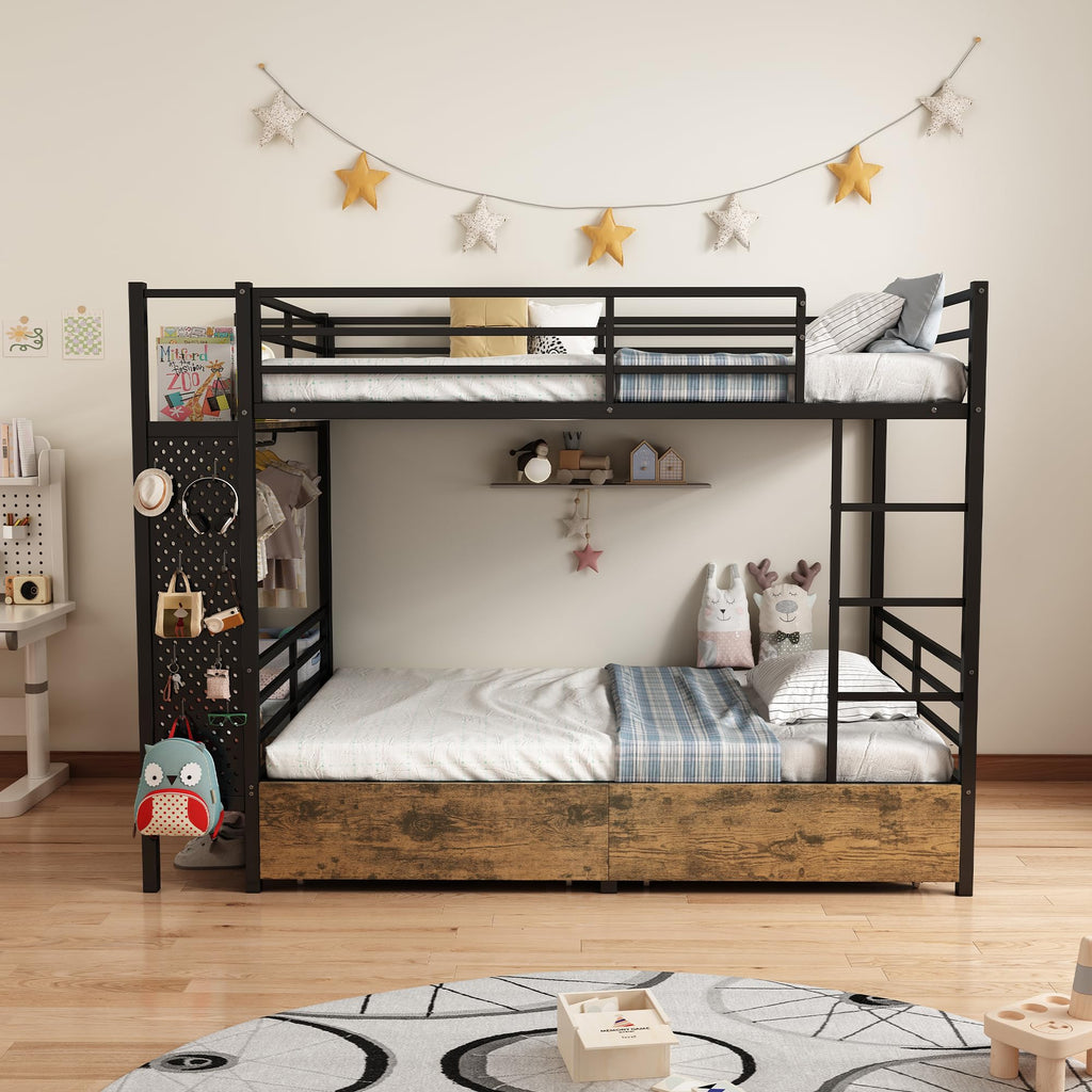Twin Over Twin Metal Bunk Bed with Storage B732986