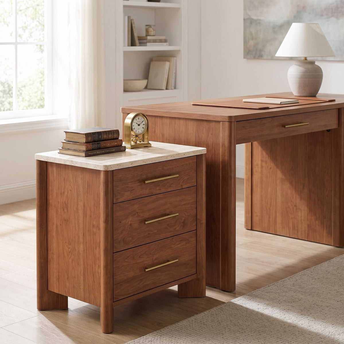 3 Drawer Marble Top Nightstand D976