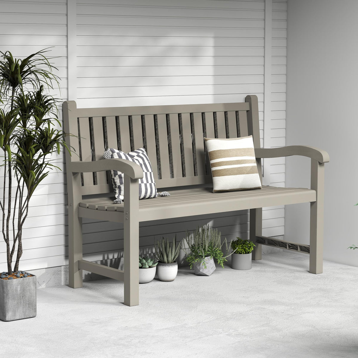 Grey 2-Person Resin Outdoor Bench H221018