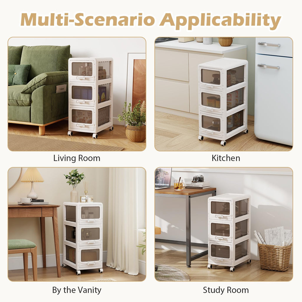 3 Tier Rolling Storage Cart with Drawers D412