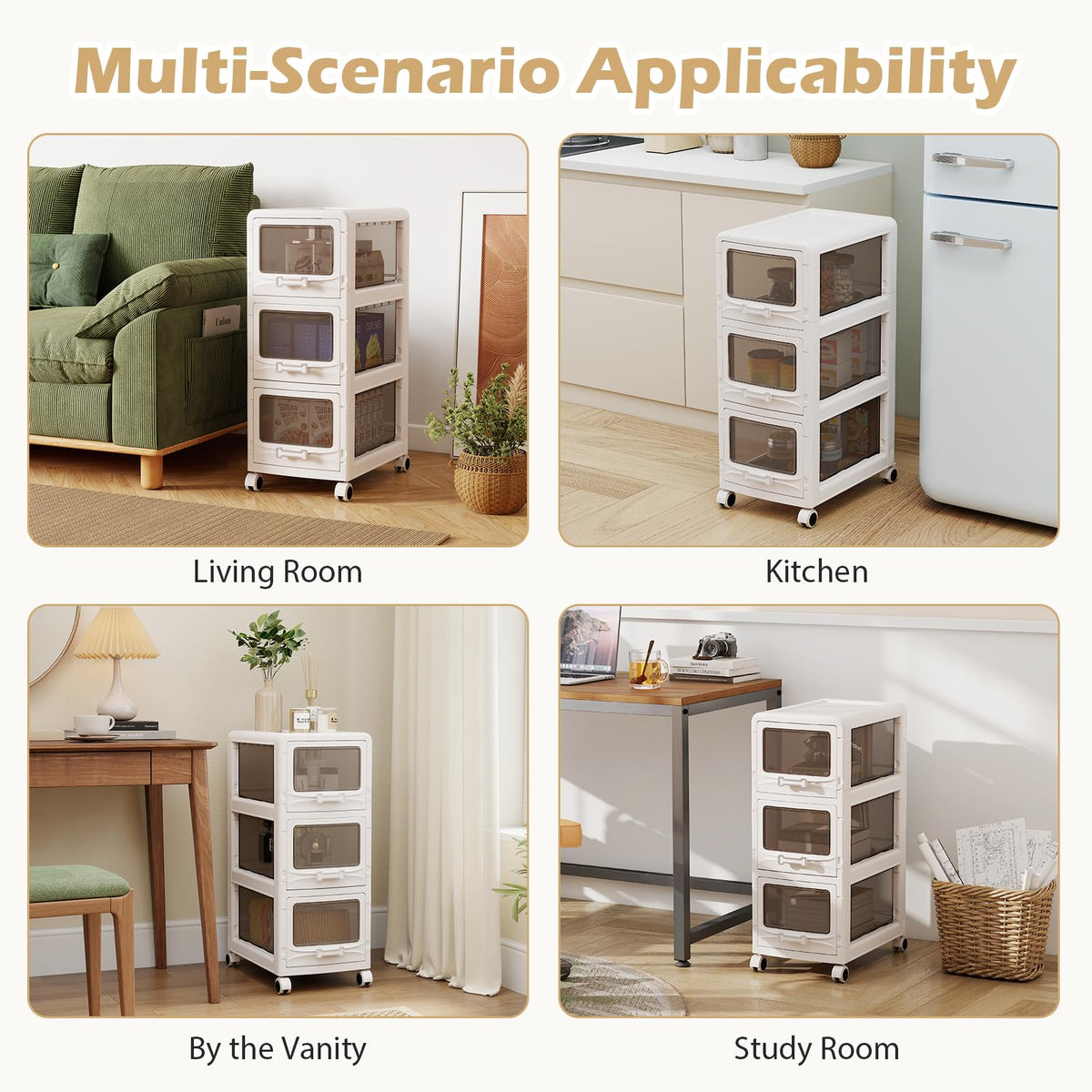 3 Tier Rolling Storage Cart with Drawers D412