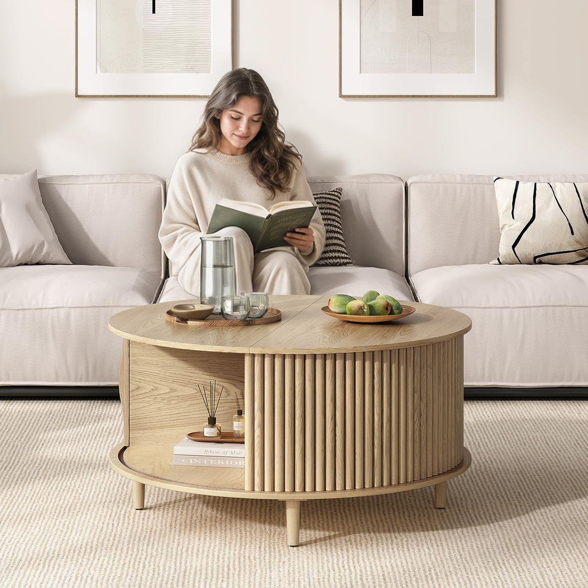 31.5" Round Coffee Table with Storage D244546