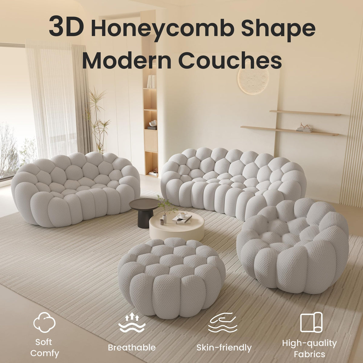 Light Gray Curved Upholstered Sofa Z9060