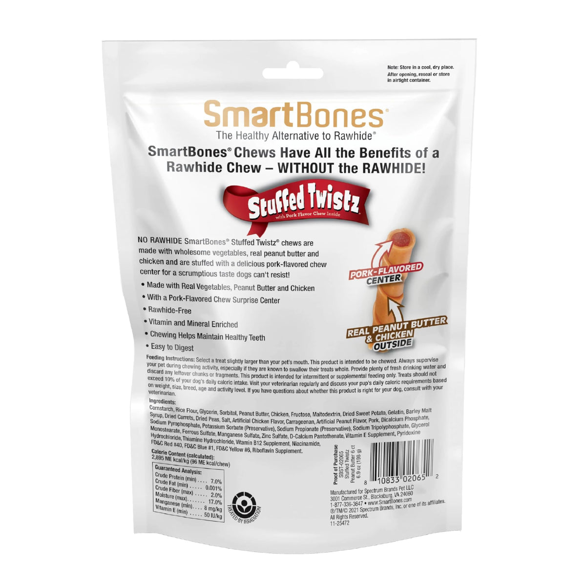 Peanut Butter Pork Flavor Rawhide-Free Dog Chews 6 Twistz P9824