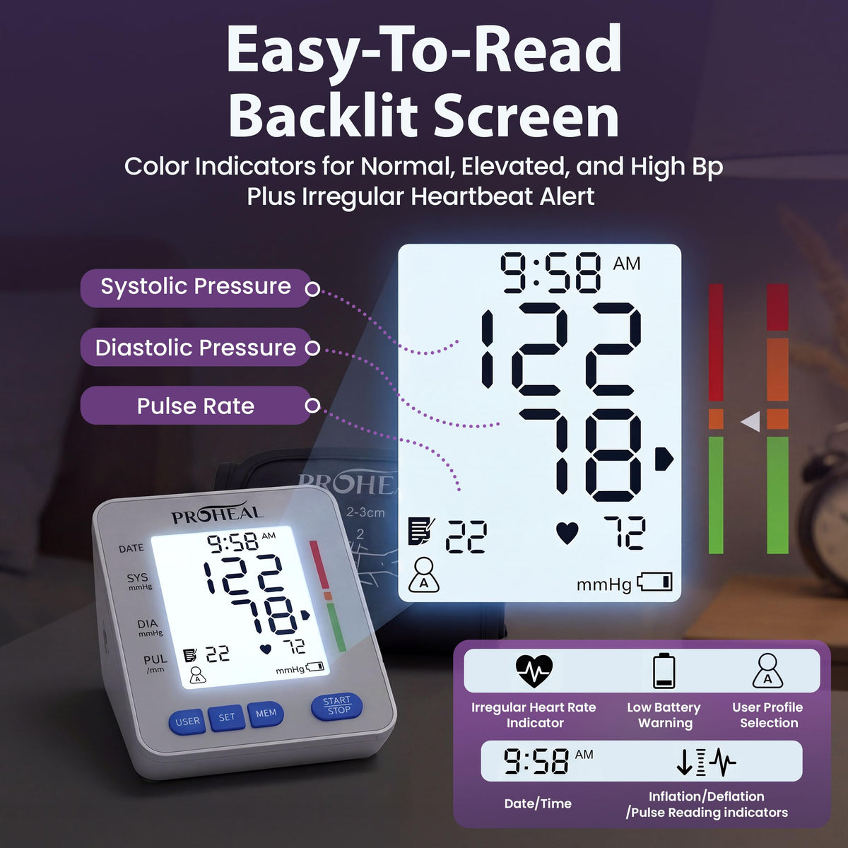 Talking Blood Pressure Monitor with Upper Arm Cuff, Backlit Display, Carry Bag T291285