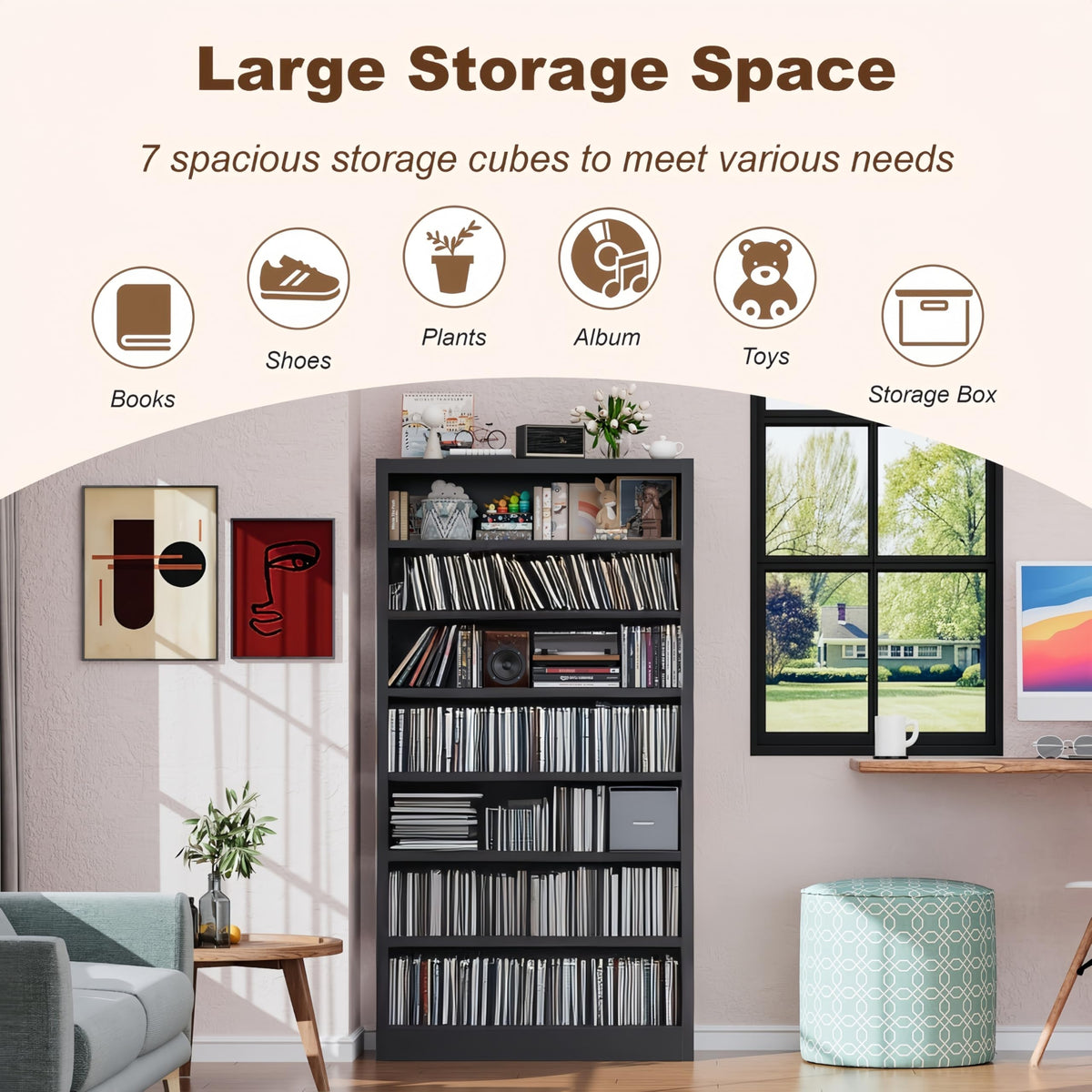 55" Metal Media Storage Cabinet with 6 Adjustable Shelves Q9015