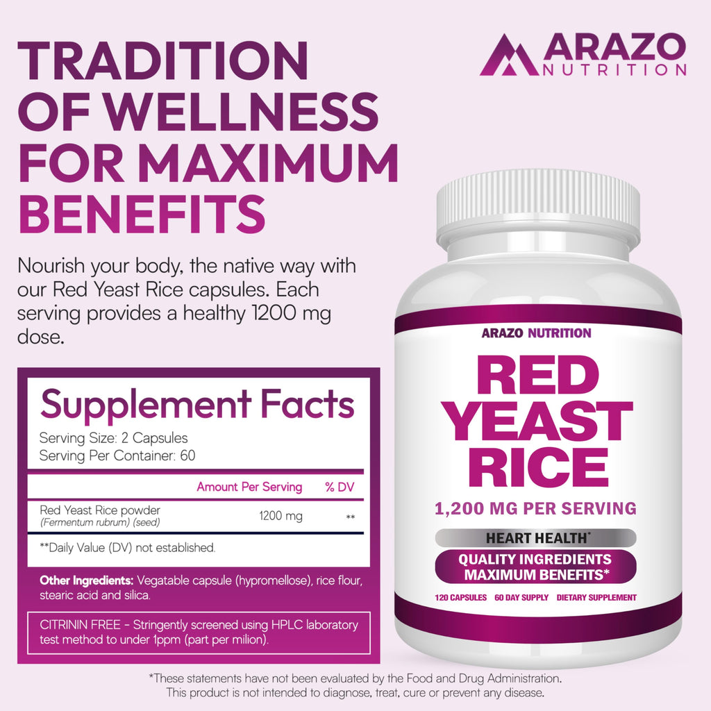 Red Yeast Rice Extract 1200 MG Vegetarian 120 Capsules V26598