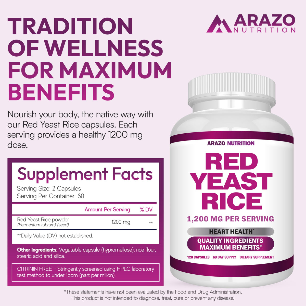 Red Yeast Rice Extract 1200 MG Vegetarian 120 Capsules V26598