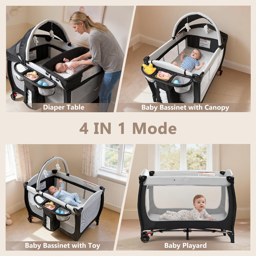 4 in 1 Portable Pack and Play Bassinet, Black X4608