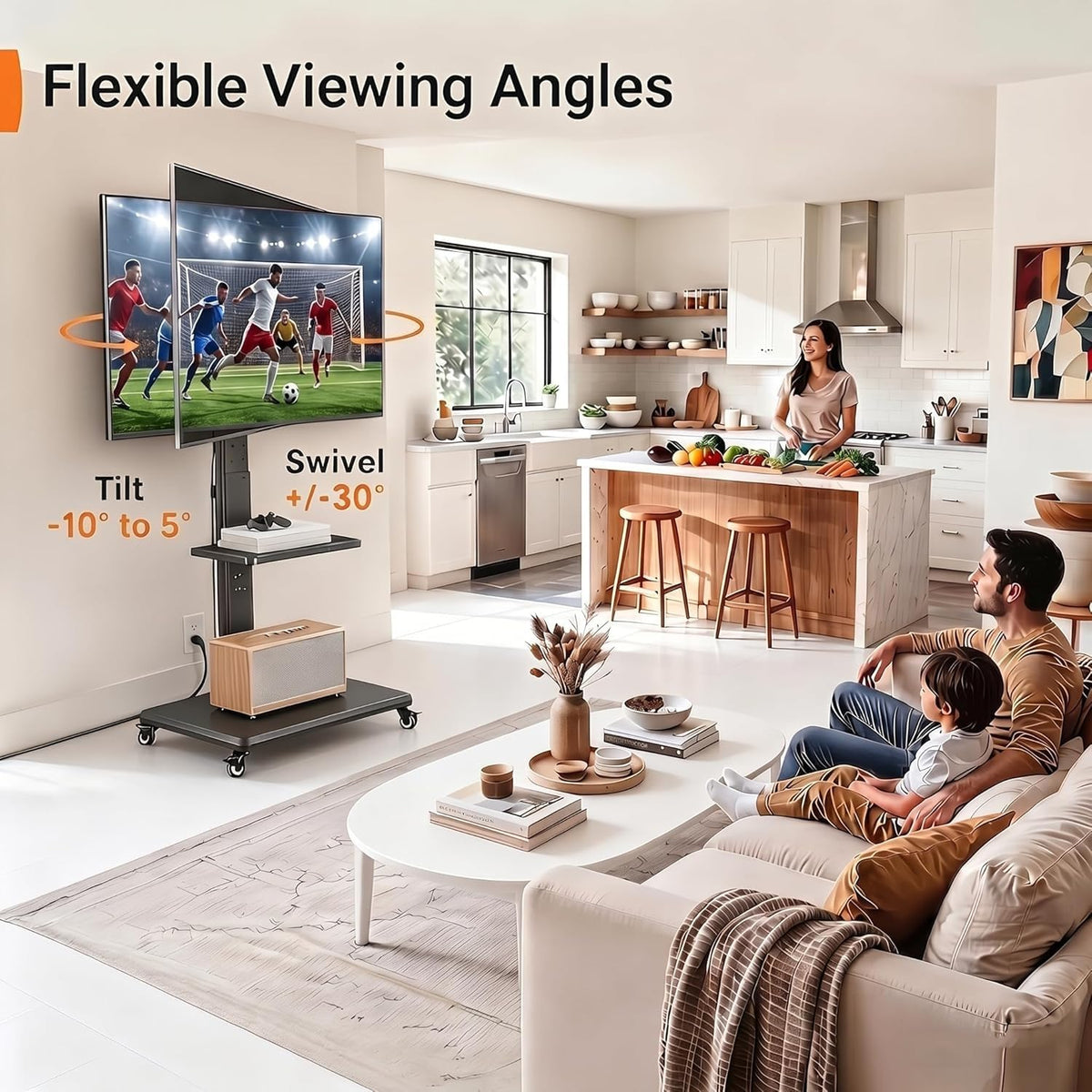 Tilt & Swivel Rolling TV Stand with Power Outlet Z108