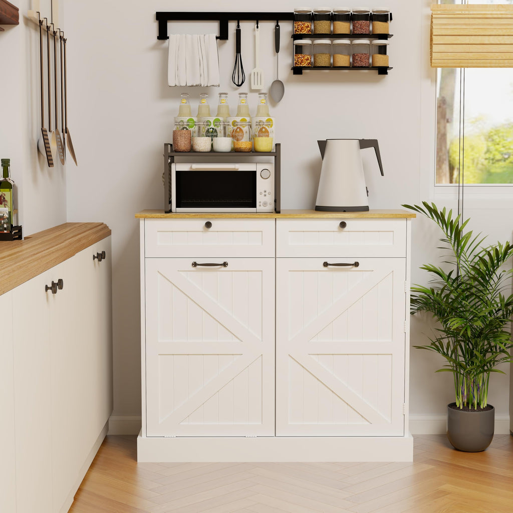 White Double Tilt Out Trash Cabinet with Two Drawers L834