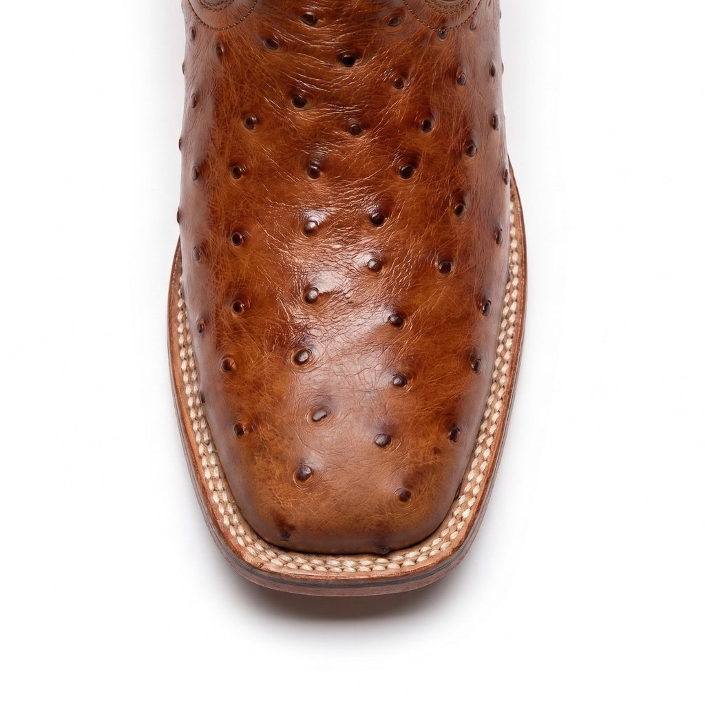 Genuine Cowhide Leather Ostrich Print Square Toe Western Boots R455524