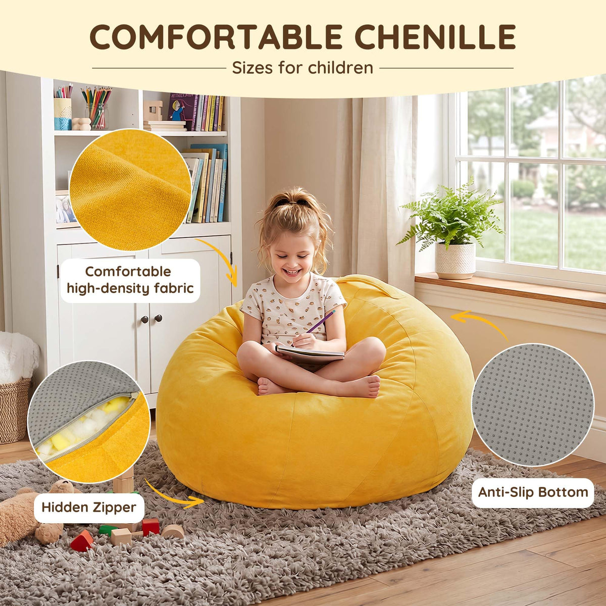 Yellow Kids Bean Bag Chair M11628