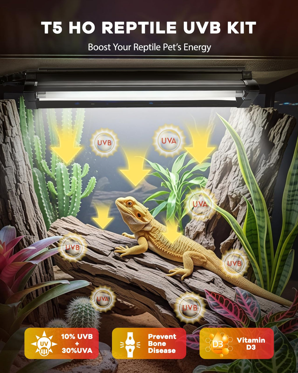 8W T5 UVB Reptile Light Fixture Combo Kit K18305