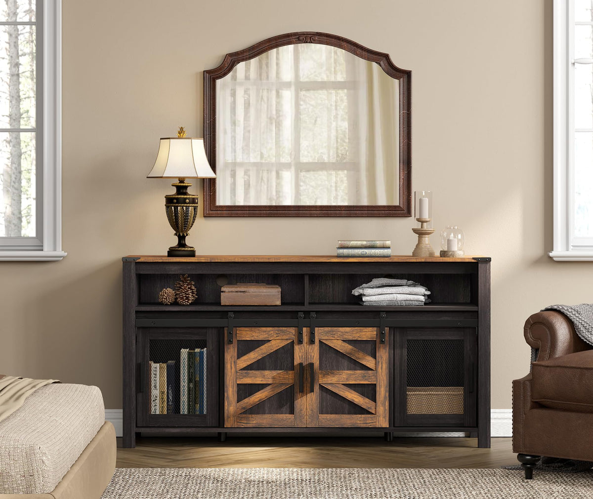 Dark Walnut Black Entertainment Center F3119