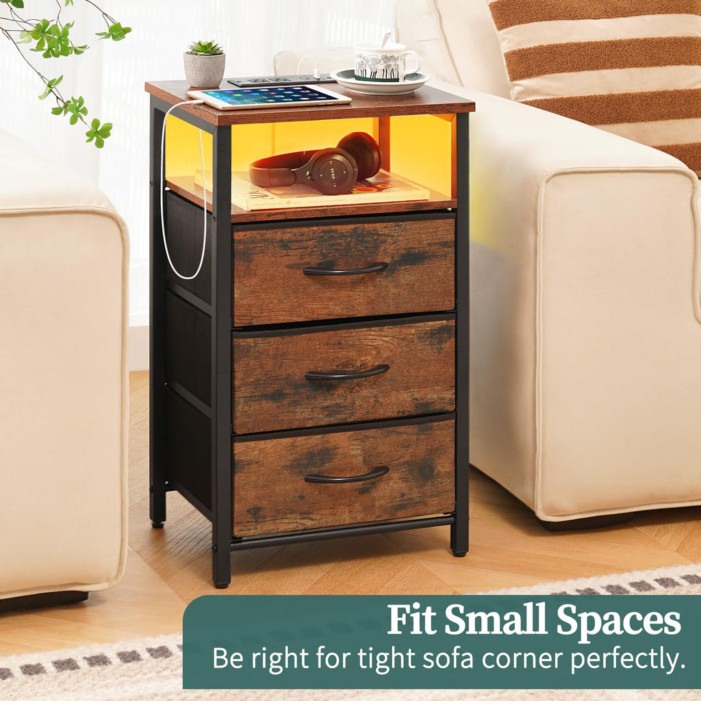 Red Brown Nightstand with Charging Station F674