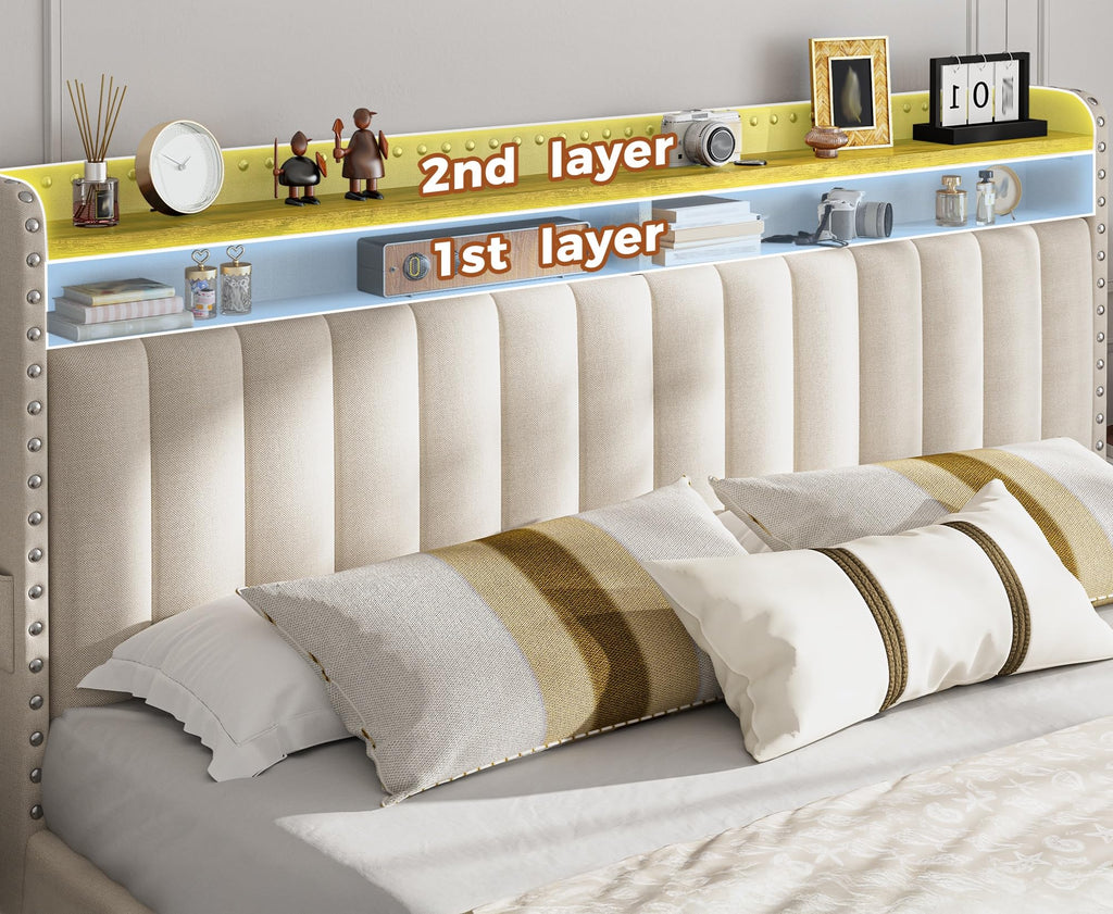 Queen Bed Frame with 3 Storage Drawers & Headboard L25896