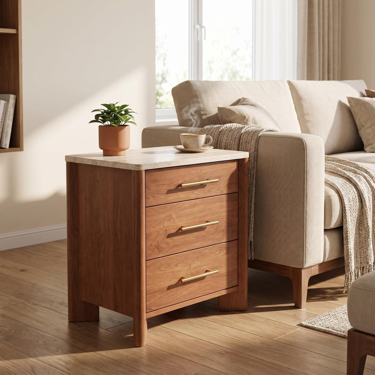 3 Drawer Marble Top Nightstand D976