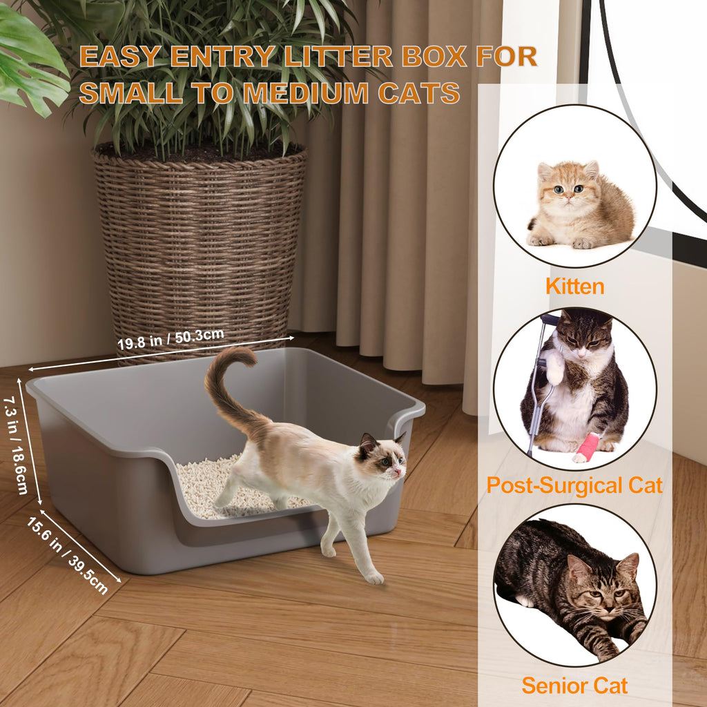 Open-Top High Sides Cat Litter Box with Low Entrance K19065