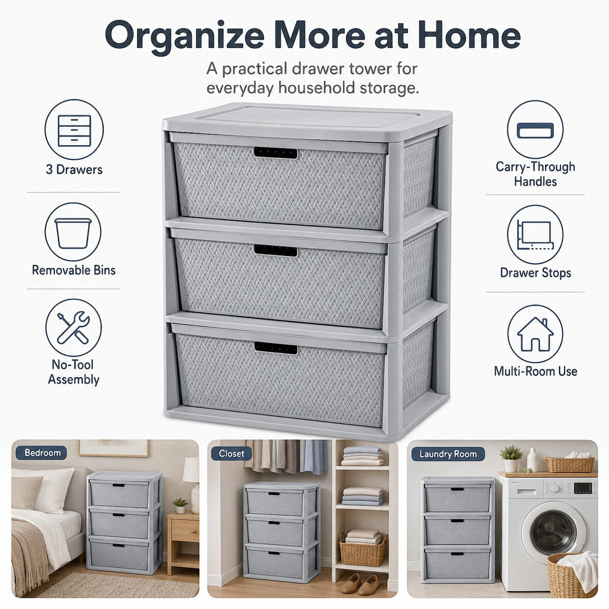 3 Drawer Plastic Storage Organizer V367